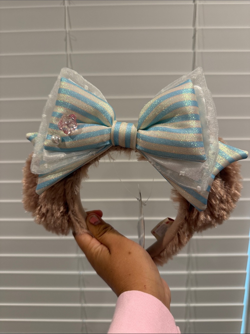 Disney Tokyo duffy jubilee ears Striped Blue & White Bow Plush Ear Headband